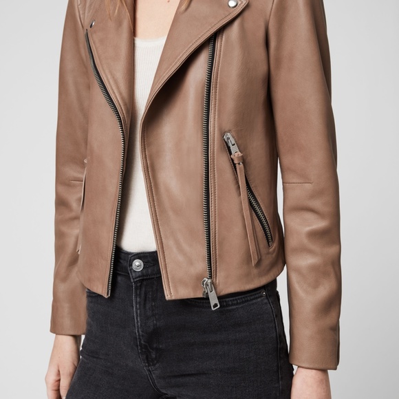 all saints tan leather jacket
